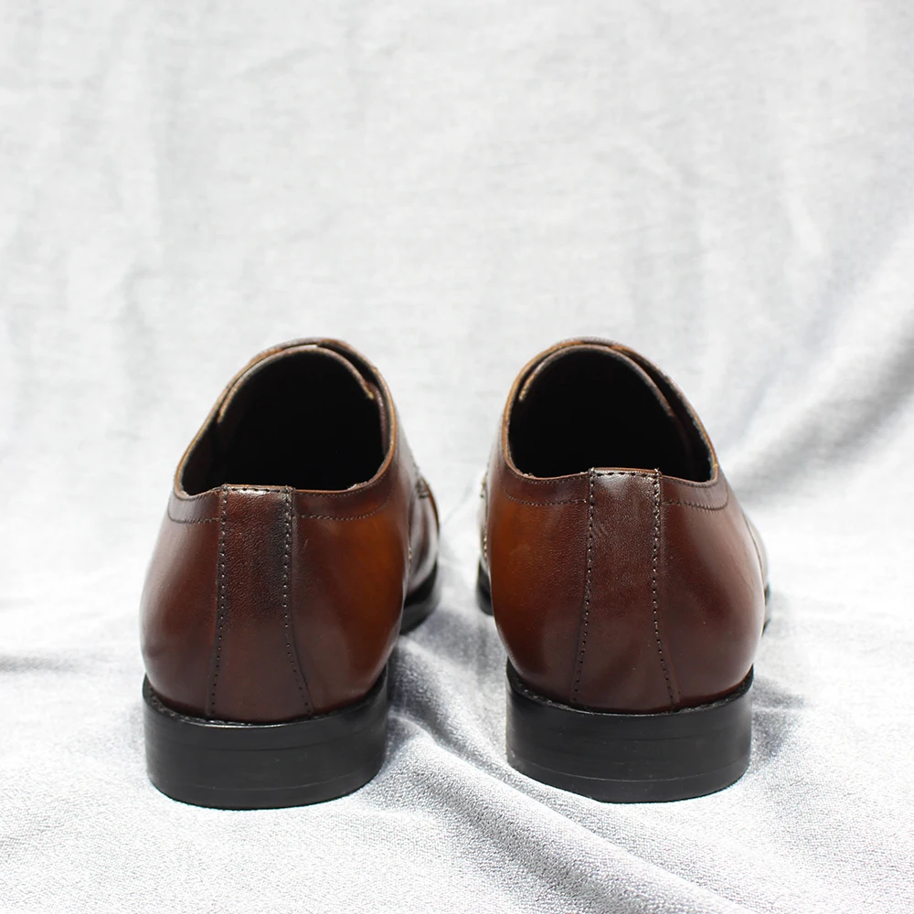 Классические мужские туфли-дерби из натуральной кожи на шнуровке, однотонный носок, деловые модельные туфли ручной работы для мужчин, свадебная официальная обувь Изображение 5