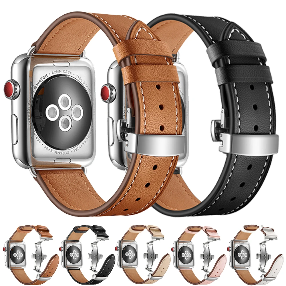 Кожаный ремешок для Apple watch band 45 мм 41 мм 44/40/42/38 мм 49 мм ремешок для часов браслет ремень correa iwatch series 7 3 4 5 6 SE ultra Изображение 0