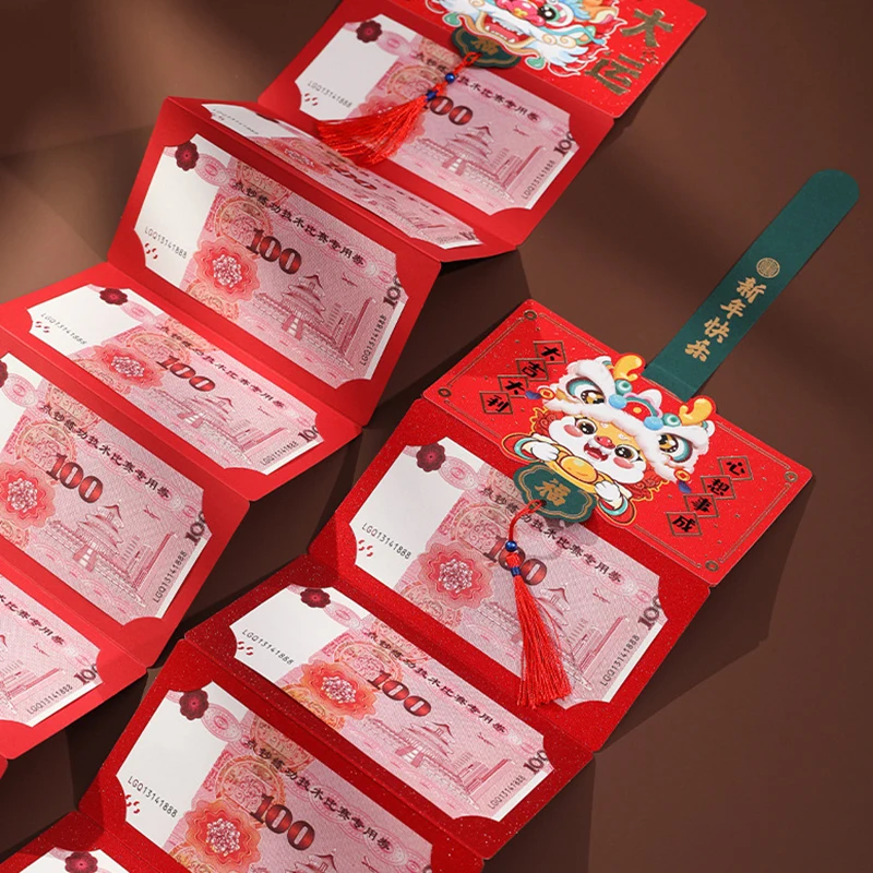 Креативные складные красные конверты с 6/10 отделениями для карт 2024 год Китайского Дракона Красный карманный конверт Весенний фестиваль Сумки Lucky Bag Изображение 1
