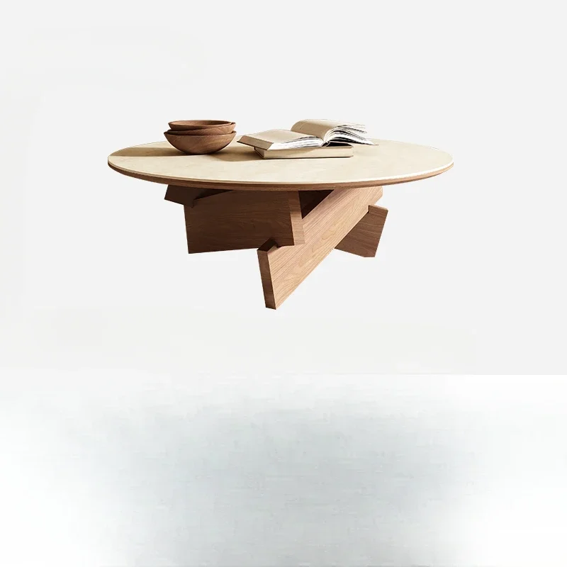 Круглый журнальный столик из массива дерева во французском ретро-стиле, каменная плита в пещерном стиле, простой журнальный столик в скандинавском стиле Изображение 0