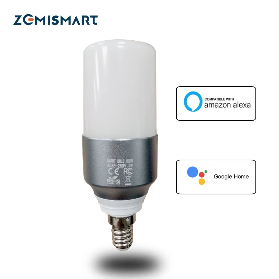 Лампа Zemismart E14 RGBW LED Smart Candle Light Работает с Alexa Echo Google Home Assistance Voice WIFI Timer Control Lamp Изображение 0