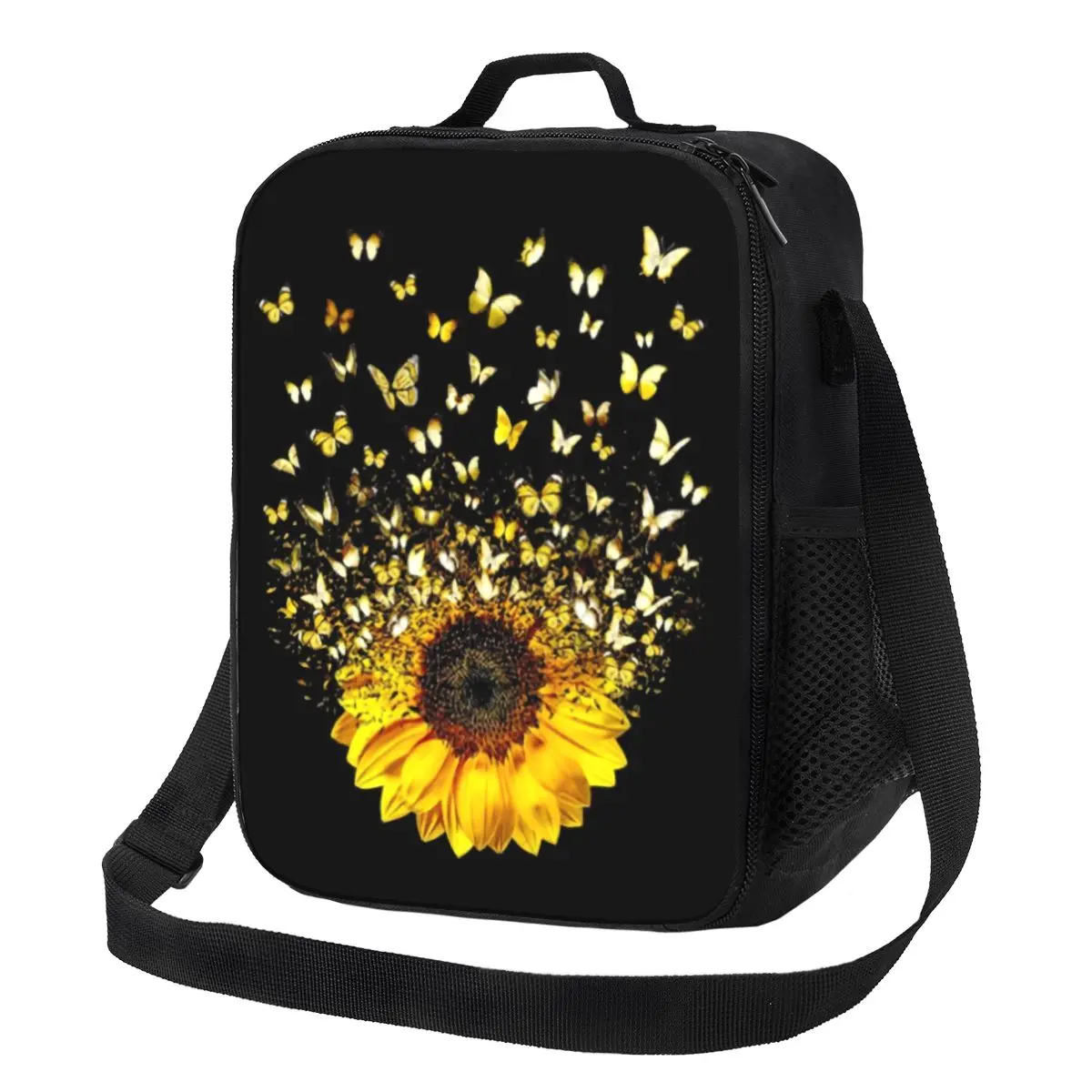 Летающий подарок с бабочкой и подсолнухом, изолированная сумка для ланча для женщин, цветочный кулер, Термосумка для ланча для детей, школьников Изображение 0