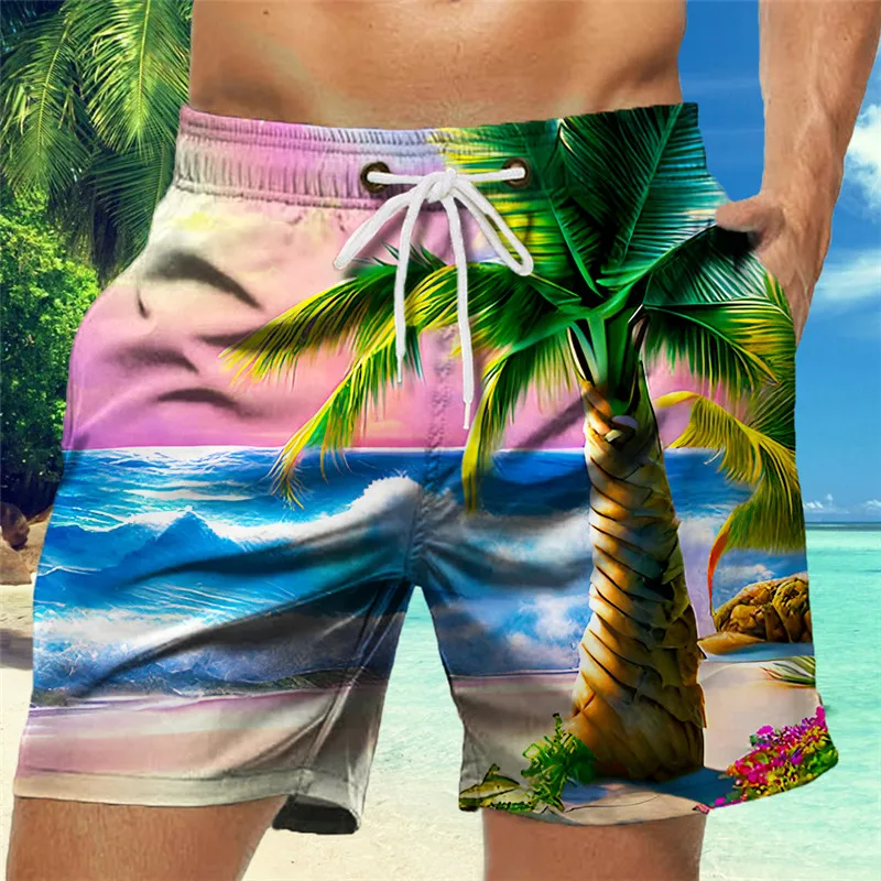 Летняя уличная универсальная тонкая пляжная одежда высокого класса, модные шорты с 3D цифровой печатью, мужские большие красивые свободные шорты Изображение 3