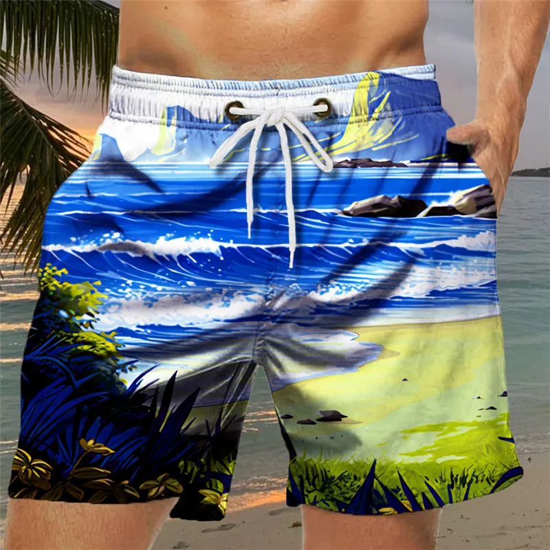 Летняя уличная универсальная тонкая пляжная одежда высокого класса, модные шорты с 3D цифровой печатью, мужские большие красивые свободные шорты Изображение 5