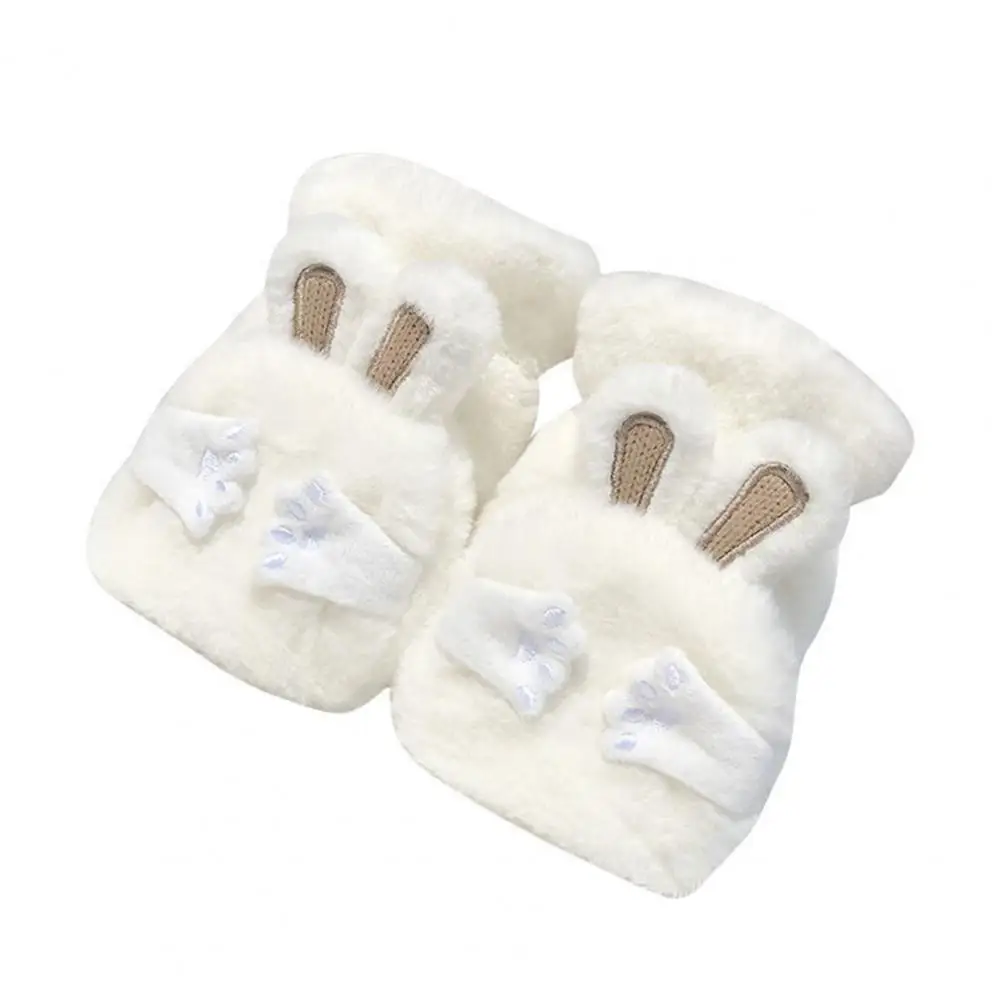 Милые дизайнерские перчатки с милыми заячьими ушками, перчатки с клапаном для девочек, теплые универсальные мультяшные перчатки на полпальца на зиму для новинок Изображение 1