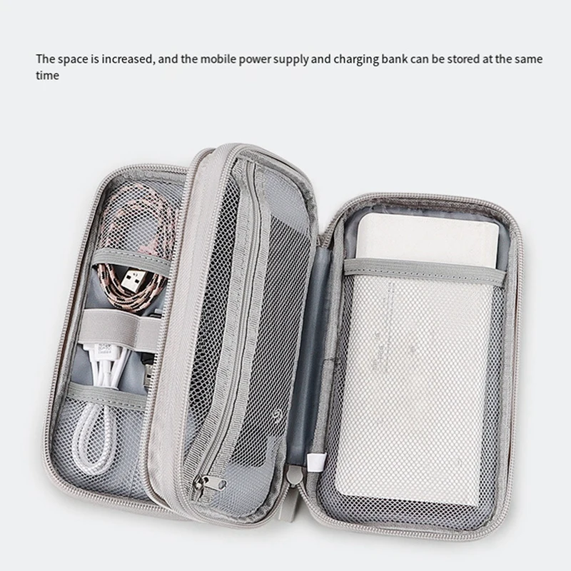 Многофункциональная двухслойная цифровая сумка, USB-кабель для передачи данных, зарядное устройство, органайзер для путешествий, электронный органайзер, Розовый Изображение 4