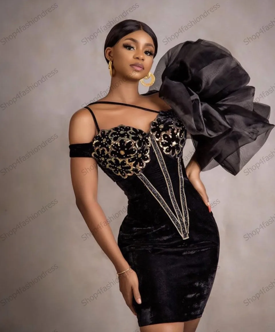 Модное коктейльное платье из черного велюра с золотыми блестками и цветами, расшитое бисером, платье для выпускного вечера, Винтажные вечерние платья в африканском стиле, большие размеры Изображение 1