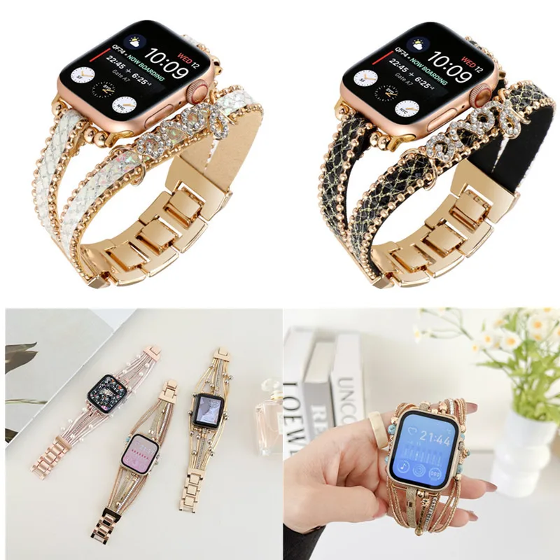Модный Роскошный Ремешок Для часов LOVE Pearl Jewelry Для Apple iwatch S8 Ultra S7 S6 5 4 3 2 SE Сменный Ремешок Для Часов 38 мм 45 мм 49 мм Изображение 0