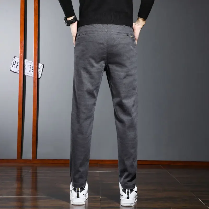 Мужские брюки, весенне-осенние повседневные брюки, спортивная приталенная посадка, новинка 2023 года, прямые модные однотонные длинные мужские брюки H14 Изображение 1
