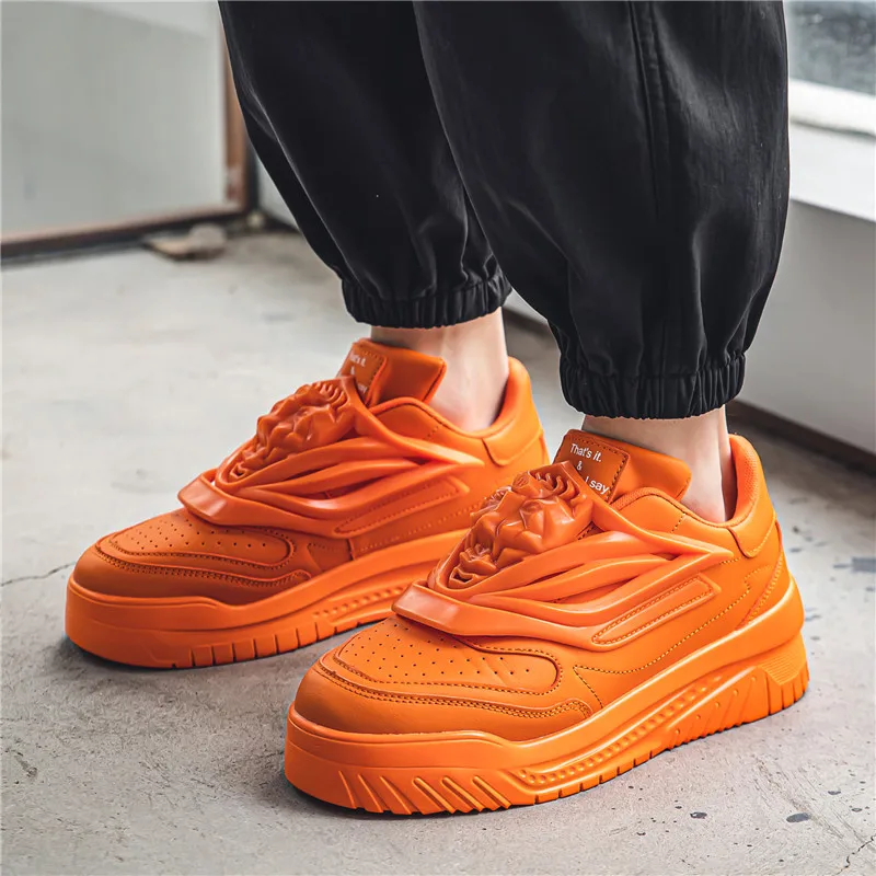 Новые модные Оранжевые кроссовки Для мужчин, Оригинальная дизайнерская мужская обувь для скейтборда, уличная обувь в стиле хип-хоп, Мужские комфортные кроссовки на платформе Изображение 3