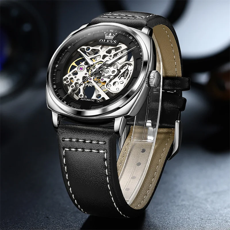 Новые роскошные модные часы OLEVS, водонепроницаемые мужские часы с квадратным циферблатом, автоматические механические наручные часы Relogio Masculino Изображение 1
