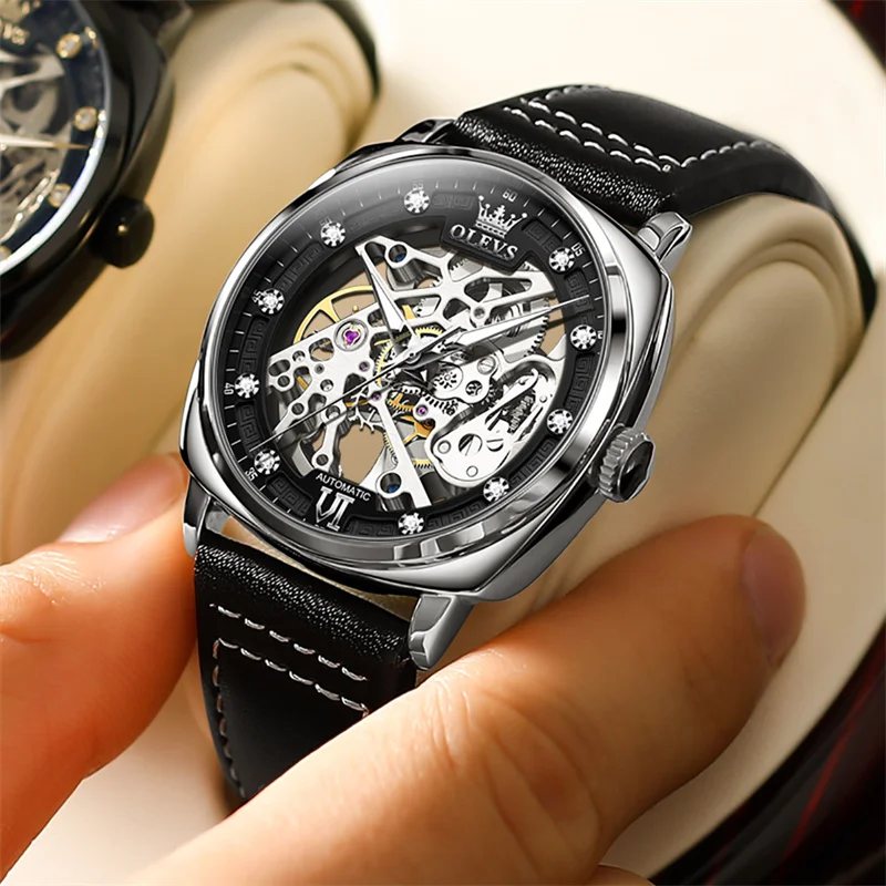 Новые роскошные модные часы OLEVS, водонепроницаемые мужские часы с квадратным циферблатом, автоматические механические наручные часы Relogio Masculino Изображение 2