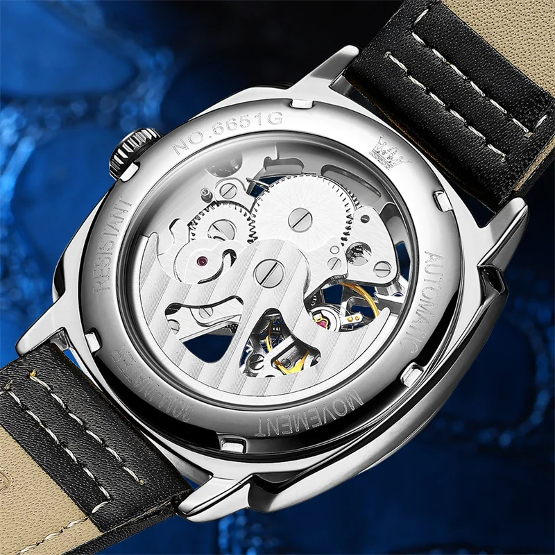 Новые роскошные модные часы OLEVS, водонепроницаемые мужские часы с квадратным циферблатом, автоматические механические наручные часы Relogio Masculino Изображение 5
