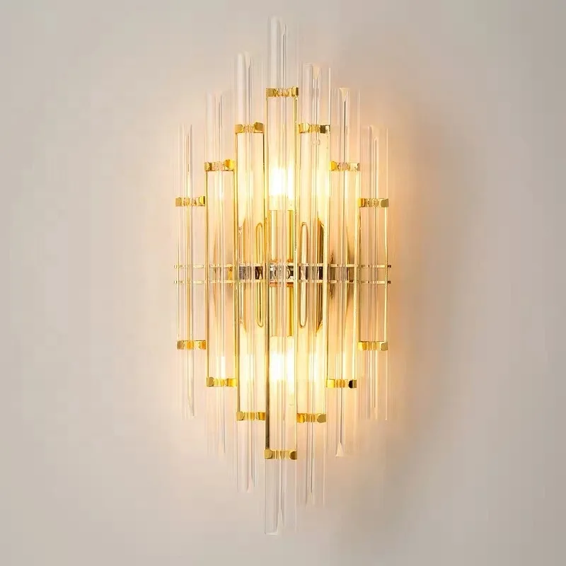 новый дизайн современный креативный фарфоровый хрустальный настенный светильник золотистого цвета для внутреннего освещения спальни Изображение 0