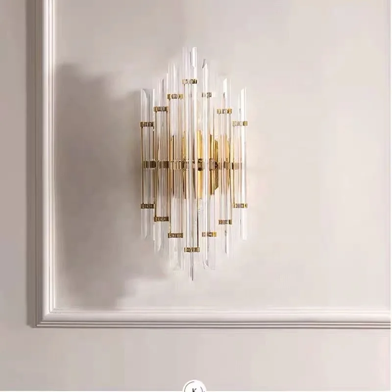 новый дизайн современный креативный фарфоровый хрустальный настенный светильник золотистого цвета для внутреннего освещения спальни Изображение 1