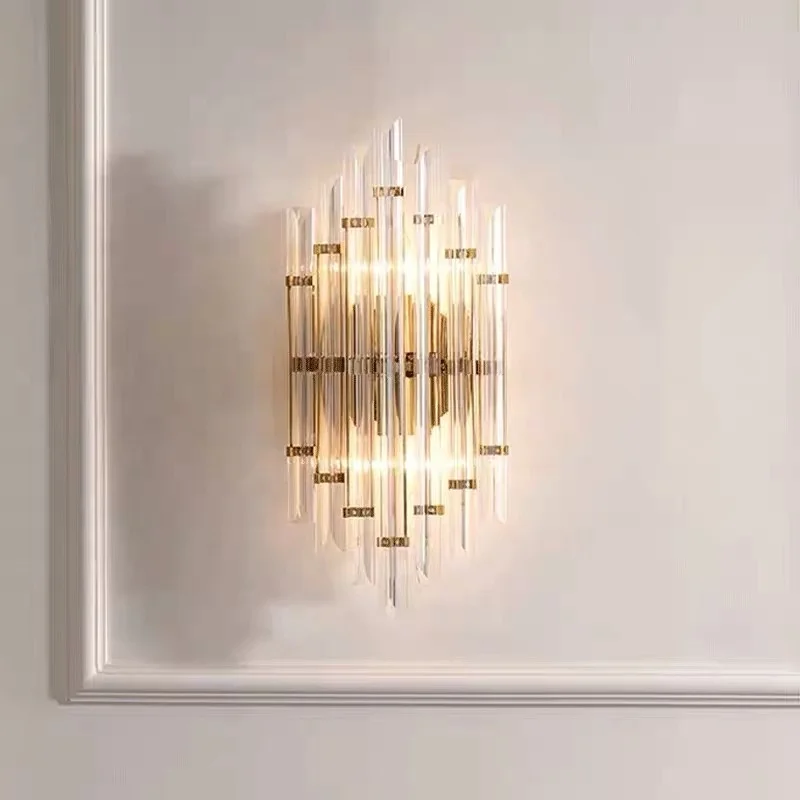новый дизайн современный креативный фарфоровый хрустальный настенный светильник золотистого цвета для внутреннего освещения спальни Изображение 2