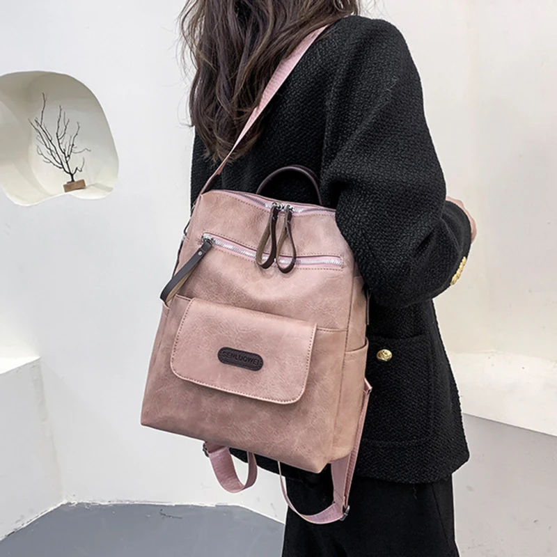 Новый рюкзак из искусственной кожи, высококачественная женская сумка на одно плечо, большая вместительность, простой дорожный рюкзак для студентов, школьный ранец Изображение 2