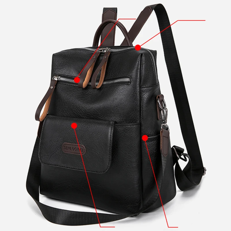 Новый рюкзак из искусственной кожи, высококачественная женская сумка на одно плечо, большая вместительность, простой дорожный рюкзак для студентов, школьный ранец Изображение 5