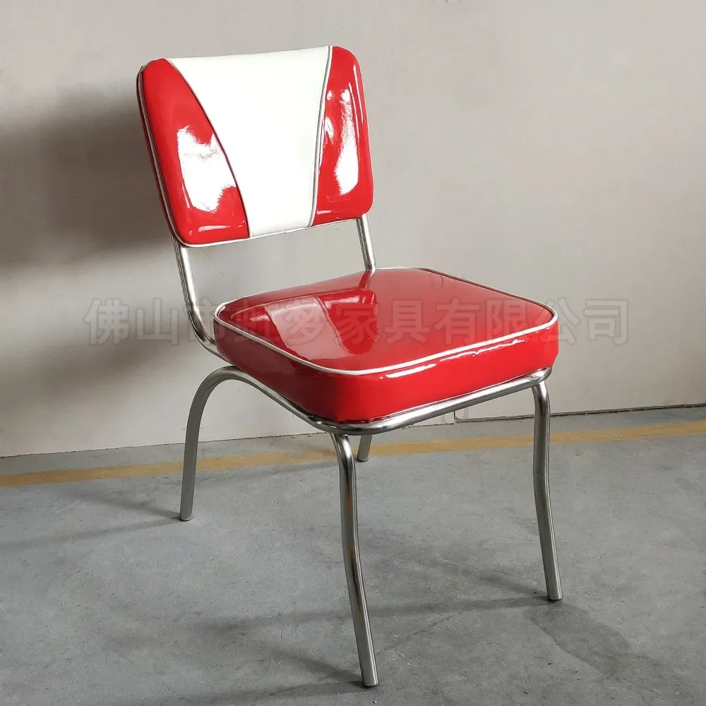 Обеденный стул O57Bright из красной и белой кожи в тон музыкальному ресторану, прозрачный бар, обеденный стул из нержавеющей стали, тематика ресторана resta Изображение 3