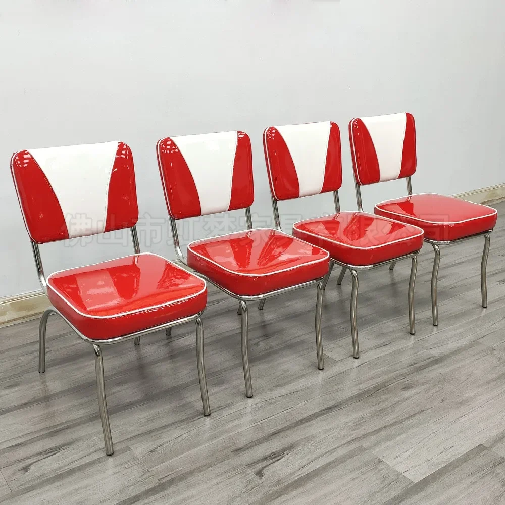 Обеденный стул O57Bright из красной и белой кожи в тон музыкальному ресторану, прозрачный бар, обеденный стул из нержавеющей стали, тематика ресторана resta Изображение 4