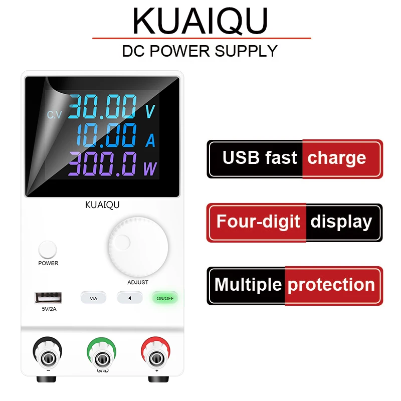 Обновленный USB KUAIQU Регулируемый лабораторный источник питания 30 В 10A Светодиодные цифры Переменного цвета, Скамейка для зарядки аккумуляторов, Источник питания Изображение 0