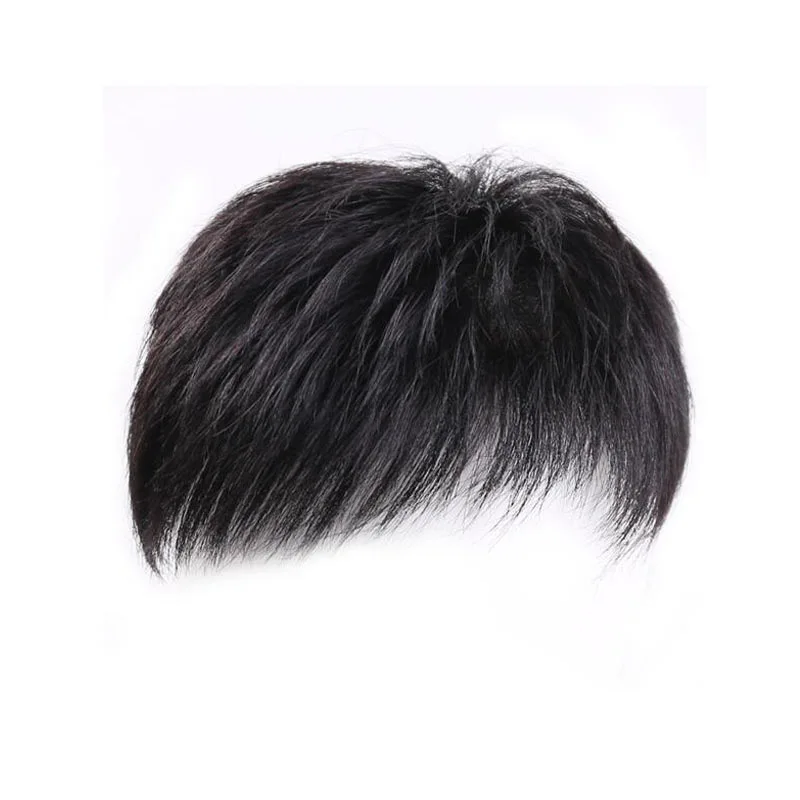Парик кусок мужской повязки для волос от облысения на лбу покрывает белые волосы натуральным дышащим синтетическим высокотемпературным шелковым париком Изображение 1