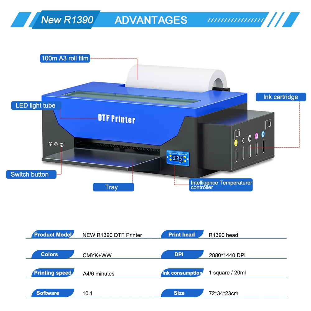 Печатная машина R1390 DTF impresora dtf a3 Непосредственно Для переноса тепла на Пленку Принтер для одежды ткань a3 печатная машина dtf Изображение 2
