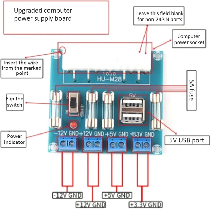Плата адаптера питания компьютера XH-M229, плата отбора мощности с USB-портом ATX (1 шт.) Изображение 5
