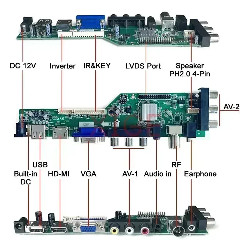 Плата драйвера контроллера Подходит для LP171WU1-A4 LP171WU3-TL DIY Kit LVDS-30Pin Цифровой DVB ЖК-матрица USB + HDMI + VGA + AV + IR 1CCFL 1920*1200 Изображение 1
