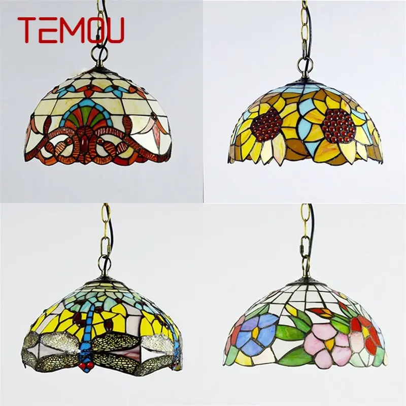 Подвесной светильник TEMOU Tiffany Светодиодная лампа Современные креативные светильники для украшения домашней столовой Изображение 0