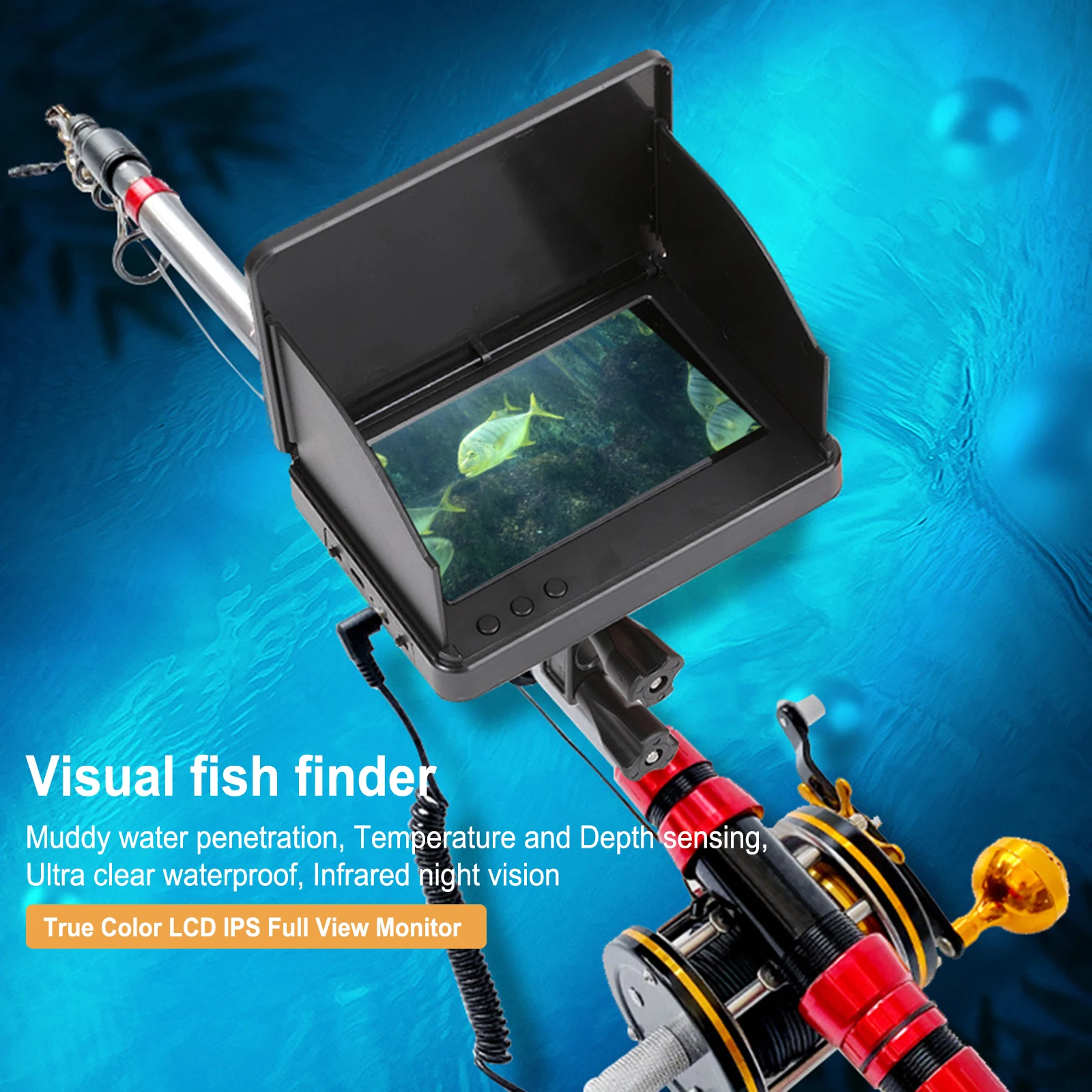 Подводный эхолот Визуальный HD датчик температуры и глубины Fish Finder HD монитор ночного видения Изображение 0