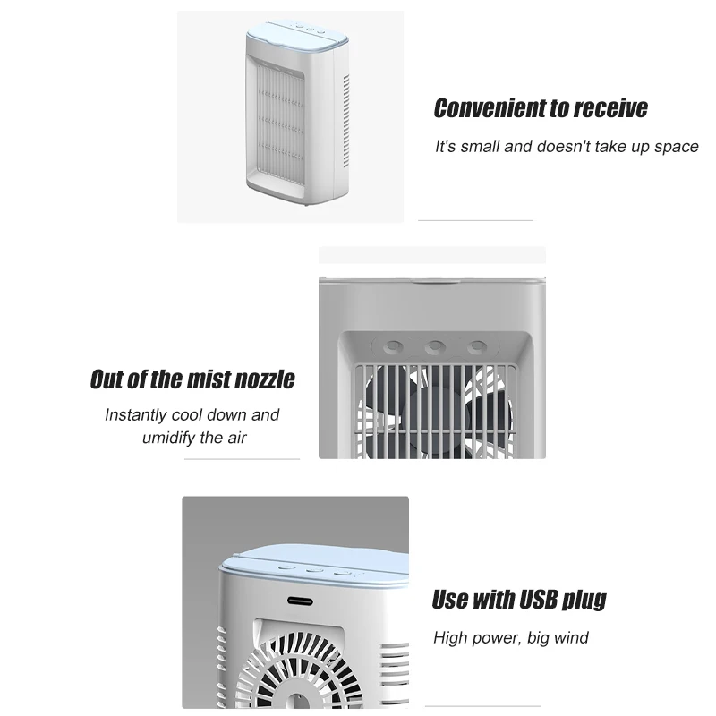 Портативный вентилятор-охладитель воздуха, мини-USB кондиционер, настольный вентилятор воздушного охлаждения, Увлажнитель, очиститель для офиса, спальни Изображение 5