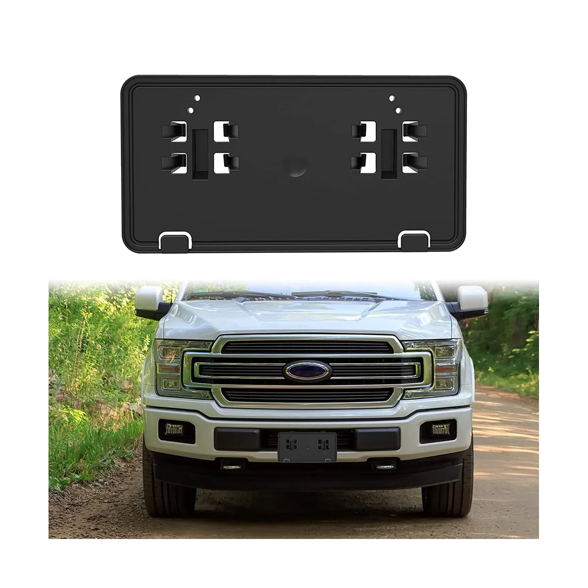 Рамка крышки держателя кронштейна номерного знака переднего бампера JL3Z-17A385-BA для Ford F150 2018 2019 2020 Аксессуары, черный Изображение 3