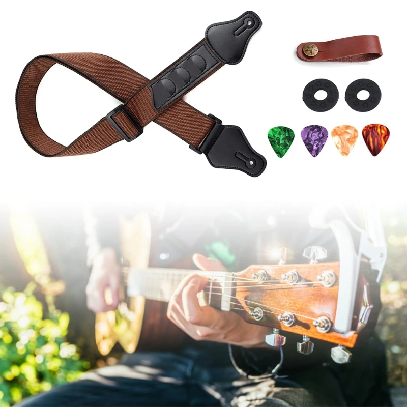 Регулируемые кожаные концы хлопчатобумажного ремешка для электрогитары, ремешка для баса для акустической гитары 57QC Изображение 1