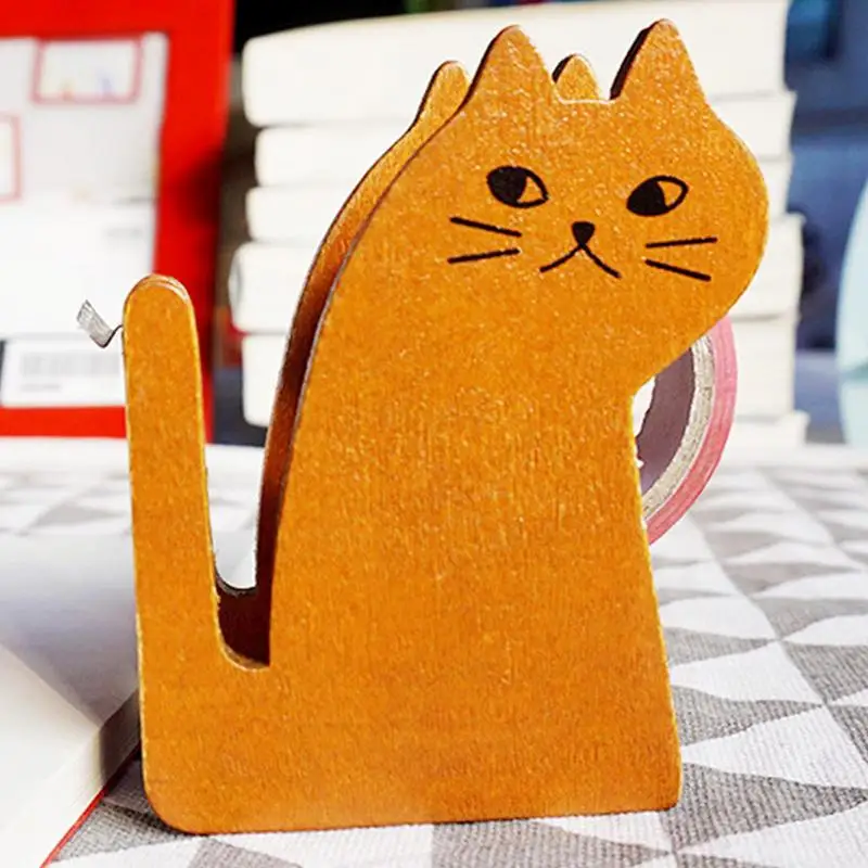 Резак Для Деревянной Ленты Cartoon Cat Tape Dispenser In Wood Почтовые Изделия Резаки Для Клейких Лент Портативные Для Гостиной Классной Комнаты Изображение 2