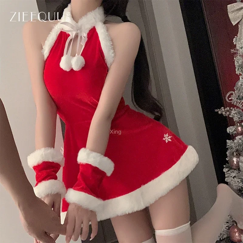 Рождественский наряд бренда Ziqi, милое плюшевое сексуальное женское белье с открытой спиной, бархатный тонкий женский униформный костюм 6112 Изображение 1