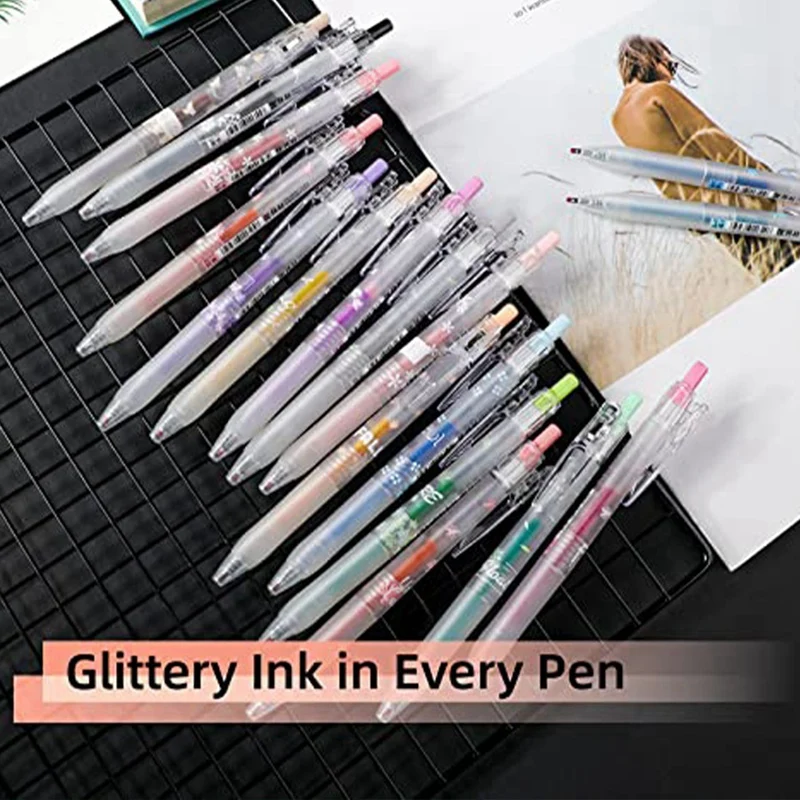 Ручка с блестящими гелевыми чернилами 16 Разных цветов, набор выдвижных гелевых ручек с тонким наконечником 0,7 мм, цветная ручка для ведения журнала, раскрашивающая рисунок Изображение 1