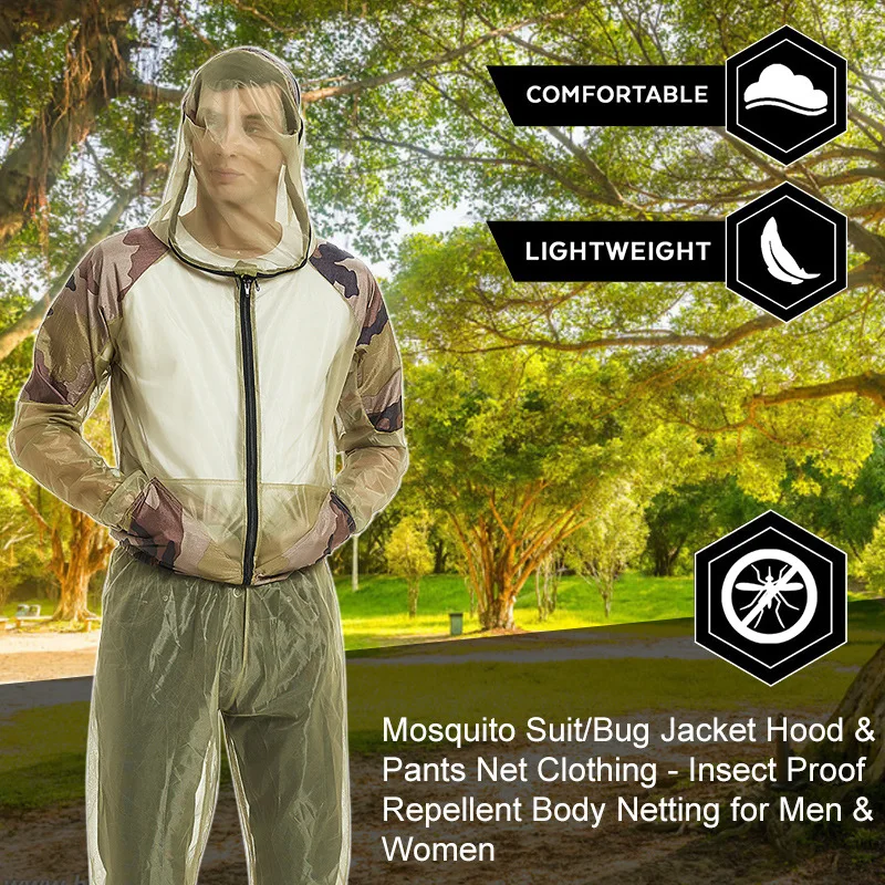 Сетчатый костюм с капюшоном, защищающий от комаров, комплект одежды для рыбалки на открытом воздухе, защищающий от насекомых, Одежда для кемпинга, пеших прогулок, одежда от укусов комаров Изображение 3