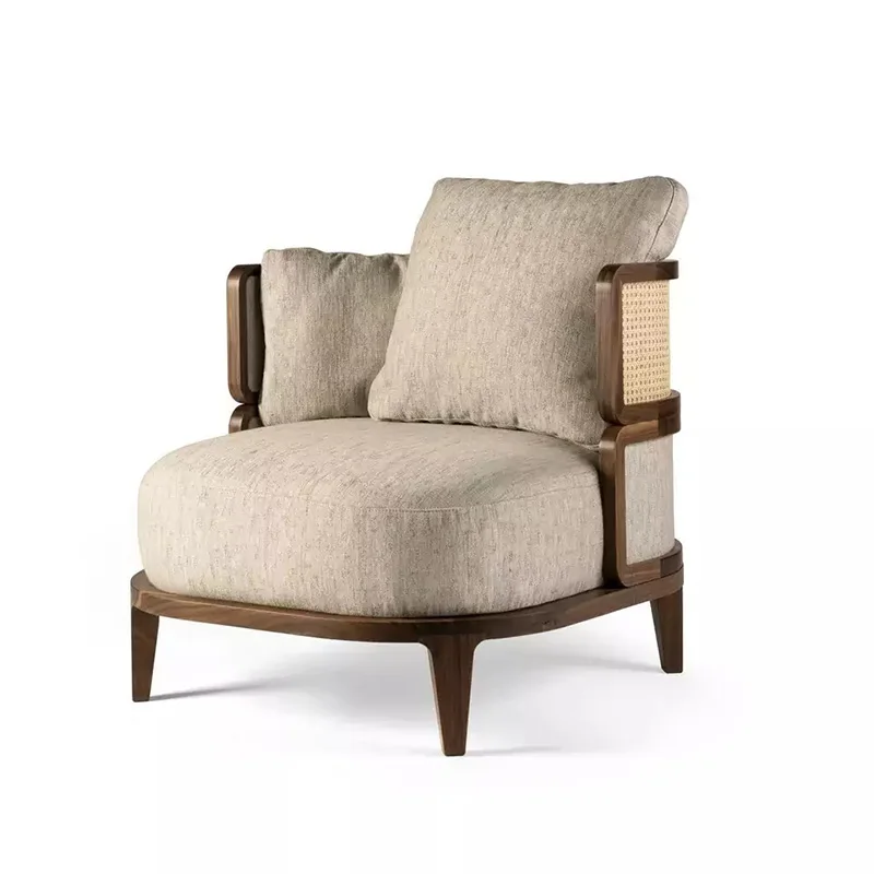 Скандинавский одноместный диван из ротанга из массива дерева для трех человек, ретро ветрозащитный тканевый стул для отдыха, мебель для гостиничных будок типа 