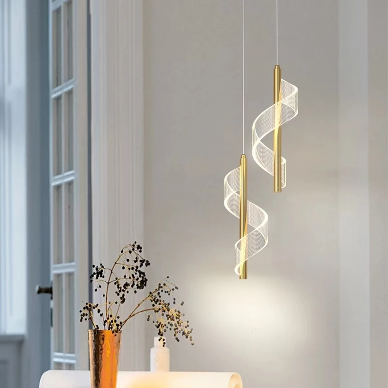 Современные креативные спиральные светодиодные подвесные светильники, прикроватная подвесная лампа, домашний декор, внутреннее освещение, спальня, скандинавские акриловые люстры Изображение 1