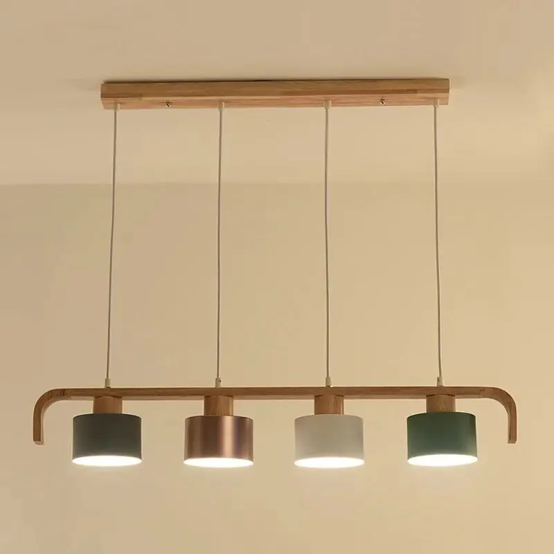 Современные светодиодные подвесные светильники с металлическим абажуром для столовой, деревянная подвесная лампа E27, деревянный кухонный светильник Изображение 0
