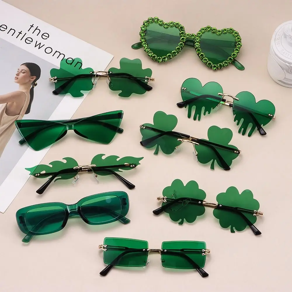 Солнцезащитные очки с Ирландским трилистником на День Святого Патрика, Зеленые Очки с Четырехлистным клевером, Модные Солнцезащитные очки без оправы, украшения для костюмов для вечеринок. Изображение 3