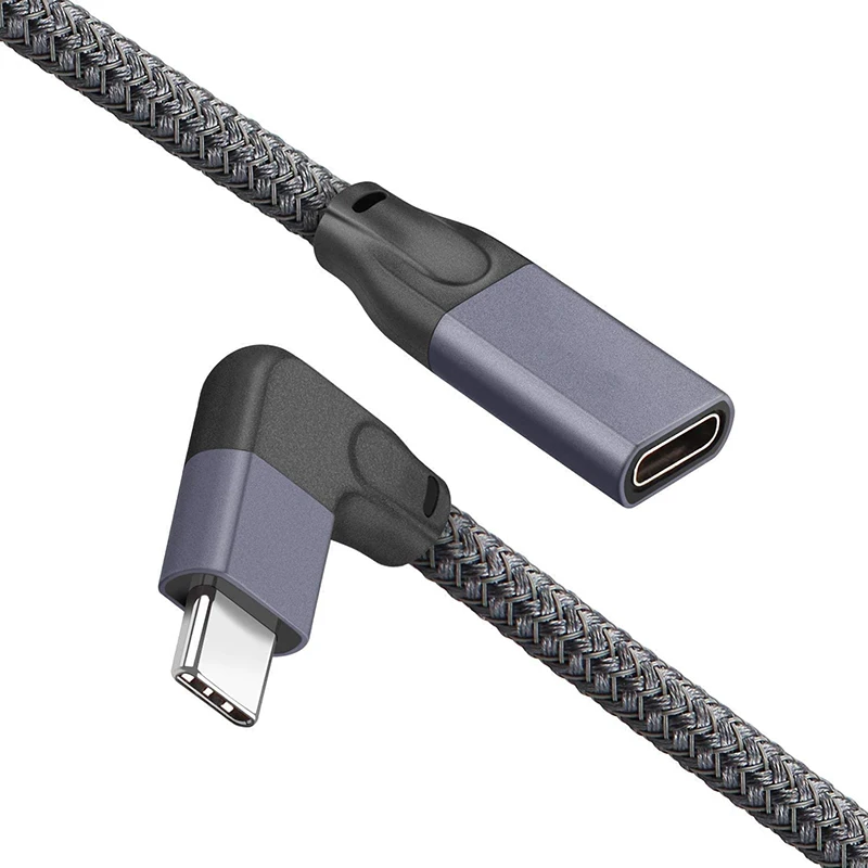 Удлинительный кабель USB C под прямым углом, короткий (1,6 фута), плетеный и алюминиевый удлинитель USB-C 3.1 от мужчины к женщине, Gen 2 10 Гбит/с Изображение 0