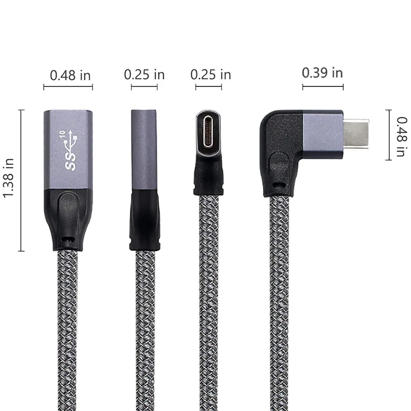 Удлинительный кабель USB C под прямым углом, короткий (1,6 фута), плетеный и алюминиевый удлинитель USB-C 3.1 от мужчины к женщине, Gen 2 10 Гбит/с Изображение 1