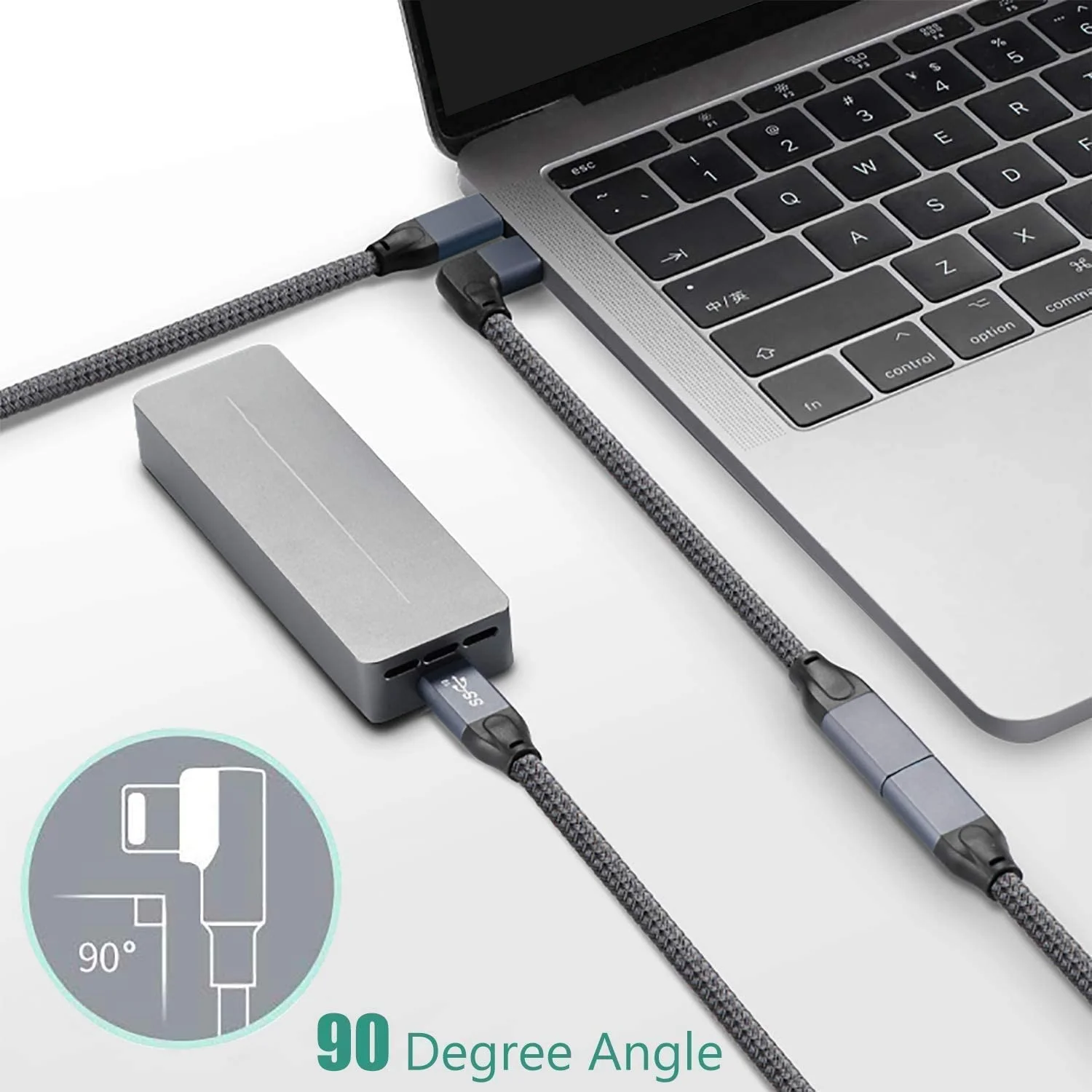 Удлинительный кабель USB C под прямым углом, короткий (1,6 фута), плетеный и алюминиевый удлинитель USB-C 3.1 от мужчины к женщине, Gen 2 10 Гбит/с Изображение 2