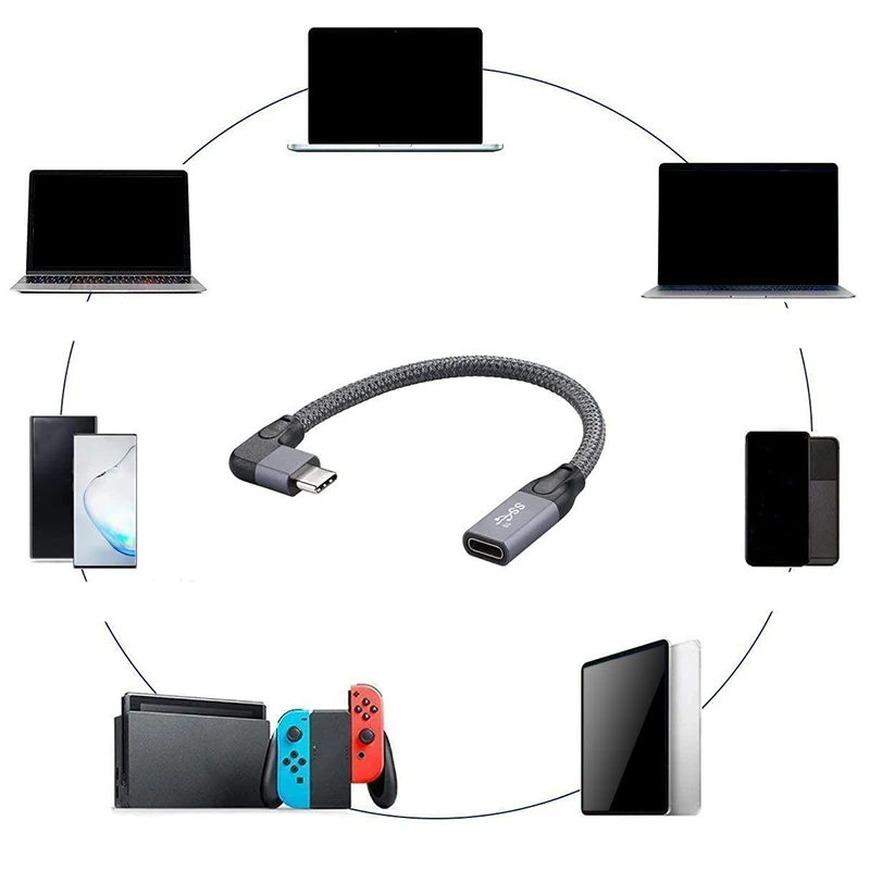 Удлинительный кабель USB C под прямым углом, короткий (1,6 фута), плетеный и алюминиевый удлинитель USB-C 3.1 от мужчины к женщине, Gen 2 10 Гбит/с Изображение 5