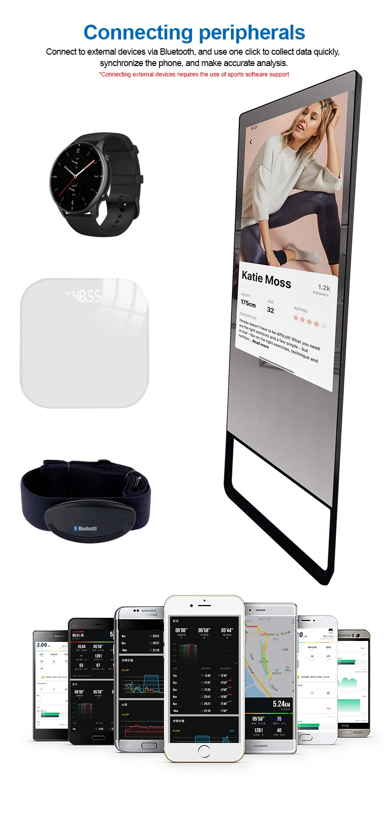 Умное зеркало для тренировок, встроенная камера, сенсорный экран, интерактивное зеркало с искусственным интеллектом, фитнес для упражнений в домашнем офисе Изображение 2