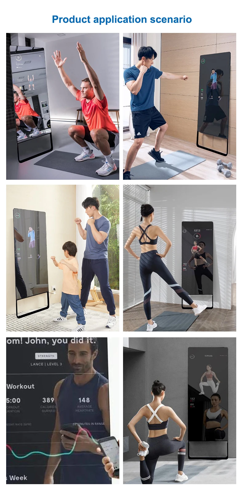 Умное зеркало для тренировок, встроенная камера, сенсорный экран, интерактивное зеркало с искусственным интеллектом, фитнес для упражнений в домашнем офисе Изображение 5
