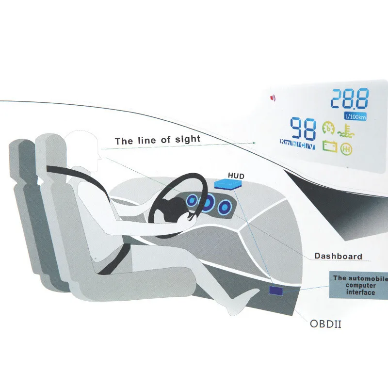 Универсальный автомобильный HUD-дисплей, превышающий скорость в КМ/ч, сигнализация о превышении топлива, автомобильный детектор с интерфейсом OBD, Проект лобового стекла Изображение 1