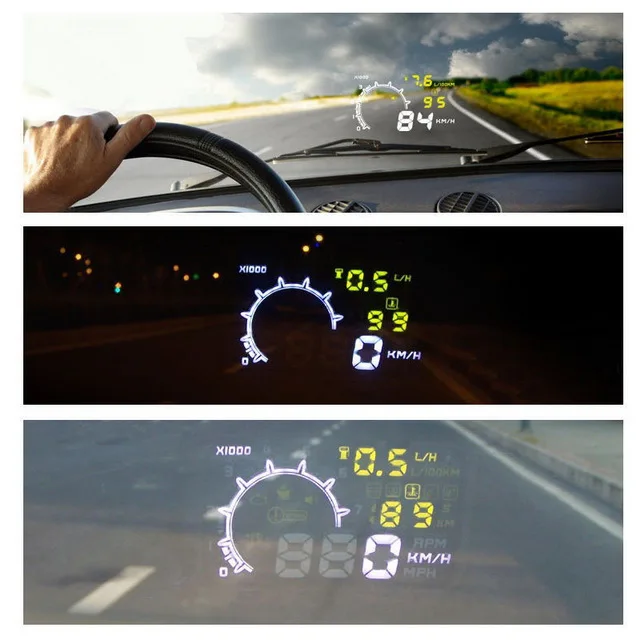 Универсальный автомобильный HUD-дисплей, превышающий скорость в КМ/ч, сигнализация о превышении топлива, автомобильный детектор с интерфейсом OBD, Проект лобового стекла Изображение 5